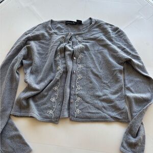 Gray Cardigan with Embroidered Details